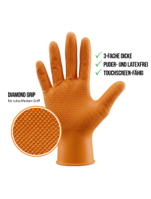 Nitrile Gloves, Orange – Heavy-Duty Diamond Grip (Art. No. 2210)